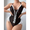 kapsulavm Siyah Dantel İşlemeli Sırt Dekolteli Fantezi Body