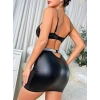 kapsulavm Siyah Dantelli Dekolteli Mini Fantezi Parlak Deri Gecelik