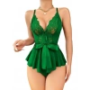 kapsulavm Yeşil Dantel İşlemeli Kurdelalı Fantezi Tül Babydoll