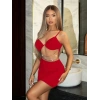Arias Closet Zincir Detaylı Göğüs Dekolteli Kırmızı Mini Club Elbisesi