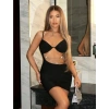 kapsulavm Zincir Detaylı Göğüs Dekolteli Siyah Mini Club Elbisesi