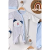 Ayıcık Nakışlı Tulumlu % 100 Pamuk Erkek Bebek 5li Set