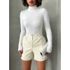 Beli lastikli çıtçıtlı deri şort  w241007