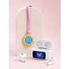 Bluetooth 5.4 Kablosuz Kulaklık Pembe Askılı Analog Charm Saat İkili Set