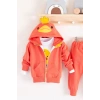 Civciv Desenli Kapişonlu 3lü Erkek Bebek Takımı