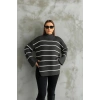 Çizgili ispanyol kol triko boğazlı kazak antrasit elf