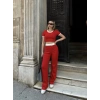 Crop pantolon biyeli takım kırmızı