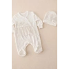 Dantelli Çiçek Nakışlı Kız Bebek Tulum %100 Pamuk