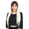 Fiber Sen Uzun Düz Kahküllü Peruk / Küllü Açık Kahve / Platin Ombreli