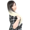 Fiber Sen Uzun Düz Kahküllü Peruk / Küllü Siyah / Platin Ombreli