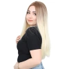 Fiber Sen Uzun Düz Peruk / Kumral / Platin Ombreli