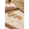 Gold Renk Oval Halka Model Zirkon Taşlı 3 lü Küpe Set