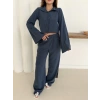 Gömlek yaka kaplama düğmeli takım lacivert
