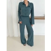 Gömlek yaka kaplama düğmeli takım petrol yeşili