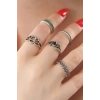Gümüş Renk Lotus Model Siyah Kristal Taş Detay Bayan Yüzük Kombin