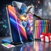 iPhone 14 Pro Çıtalı Kırılmaz Cam + Stylus Kalem Seti (74)