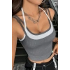 Kadın Antrasit Gri Beyaz Çift Renk Çapraz Askılı Crop Top Bluz