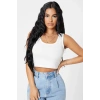 Kadın Beyaz Kare Yaka Crop Top Bluz