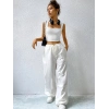 Kadın Beyaz Kare Yaka Kalınlaşan Omuz Detaylı Crop Top Bluz