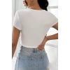 Kadın Beyaz Yarım Kol Düz Yaka Crop Top Bluz