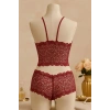 Kadın Bordo Dantel Bralet Şort Takımı – Asil ve Sofistike İç Giyim