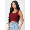 Kadın Bordo Kare Yaka Crop Top Bluz