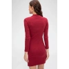 Kadın Bordo Kaşkorse Balıkçı Yaka Uzun Kollu Bodycon Mini Elbise