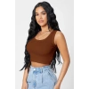 Kadın Kahverengi Kare Yaka Crop Top Bluz