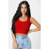 Kadın Kırmızı Kare Yaka Crop Top Bluz