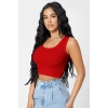 Kadın Kırmızı Kare Yaka Crop Top Bluz