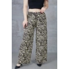 Kadın Leopar Desenli Rahat Kalıp Bol Paça Salaş Pantolon