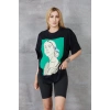 Kadın Silüet Baskılı Bisiklet Yaka Oversize T-shirt