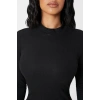 Kadın Siyah Kaşkorse Balıkçı Yaka Uzun Kollu Bodycon Mini Elbise