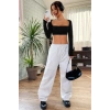 Kadın Siyah Uzun Kol Göğüs ve Sırt Dekolteli Crop Top Bluz
