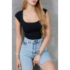 Kadın U Yaka Kısa Kol Likralı Body
