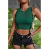 Kadın Yeşil Kare Yaka Crop Top Bluz