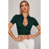 Kadın Yeşil Yarım Fermuarlı ve Kısa Kollu Crop Top Bluz