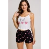 Kalp Desenli Askılı Şortlu Pijama