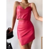Kapaklı asimetrik model deri etek pembe