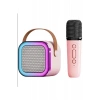 Karaoke Kablosuz Hoparlör Mikrofonlu Rgb Işıklı Bluetooth Spe Tf Kart/usb Pembe