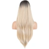 Katlı Kesim Perçemli Düz Fiber Sen Uzun Boy Peruk / Kahve / Platin Ombre ve Röfleli