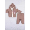Kirpi Nakışlı % 100 Pamuk 3lü Kız Bebek Takım