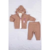 Kirpi Nakışlı % 100 Pamuk 3lü Kız Bebek Takım
