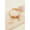 Kuş Figürlü Pembe Charmlı Gold Renk Bileklik