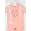 Love Kalp Nakışlı % 100 Pamuk Kız Bebek Tulumu