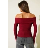 Madonna Yaka Düğmeli Bluz bordo