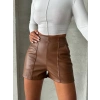 Parçalı cepli deri şort taba