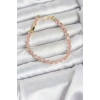 Pembe Kare Zirkon Taşlı Gold Renk Pirinç Su Yolu Kadın Bileklik
