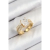 Pirinç  Büyük Zirkon Taşlı Model Gold Renk Kadın Yüzük