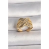 Pirinç Gold Renk Ayarlanabilir Zirkon Taşlı X Model Kadın Yüzük
